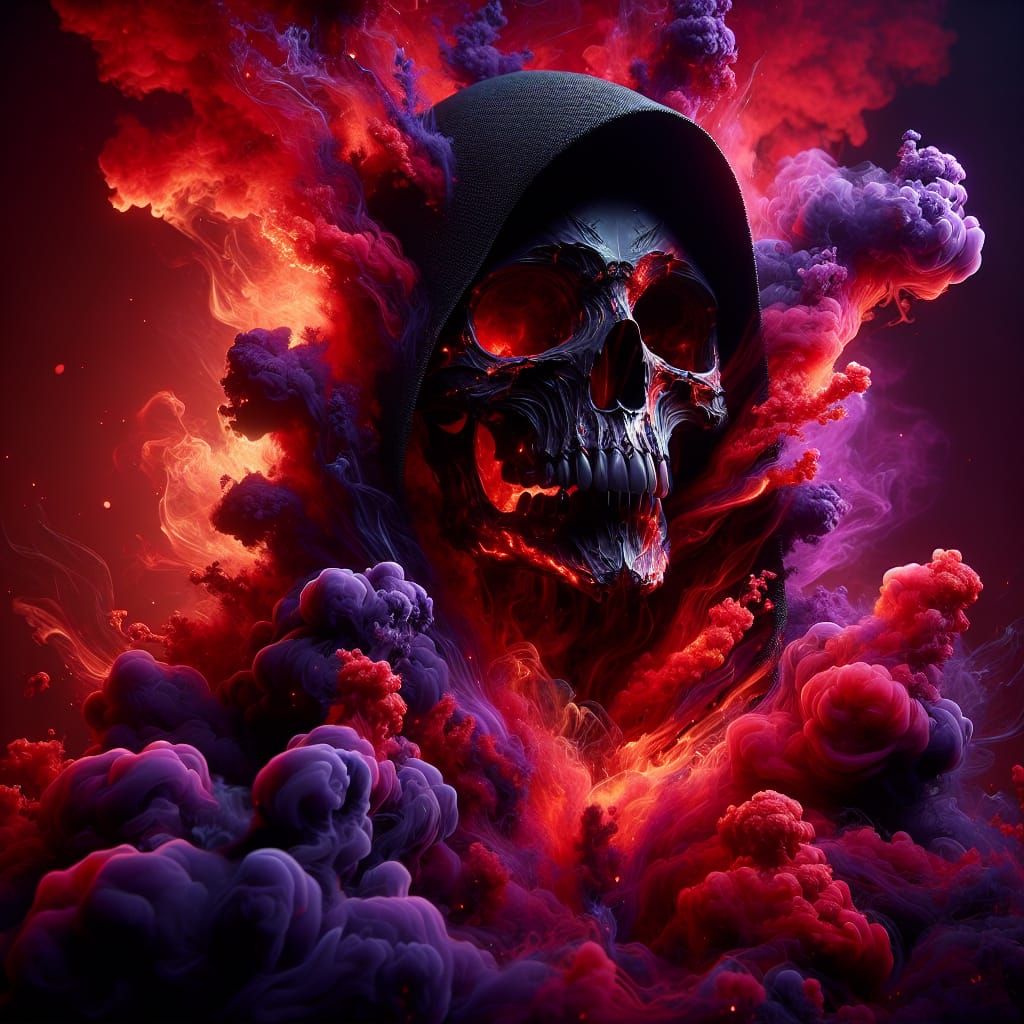 Dark Fantasy Skull Engulfed in Fiery Smoke