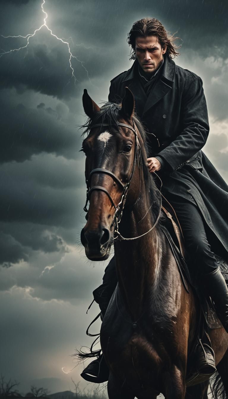 Ethereal Horse Rider in Dark Fantasy Landscape