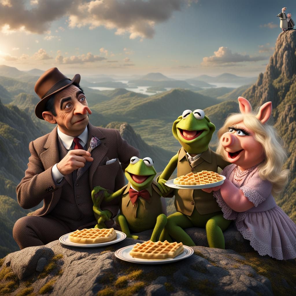 Mr. Bean with Kermit and Miss Piggy