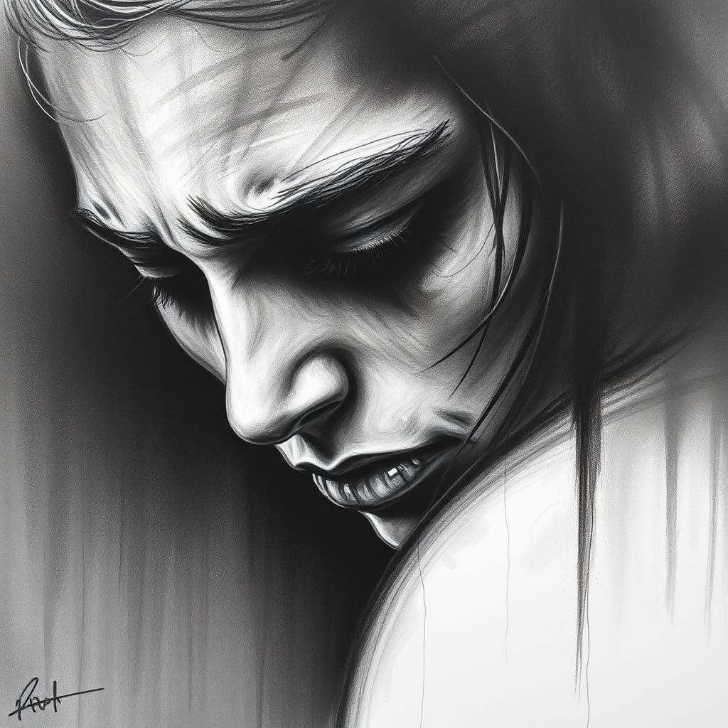 Charcoal Drawing Captures Profound Emotion