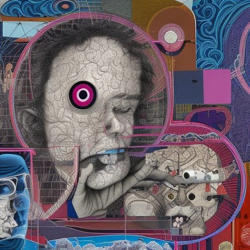 Surrealist Artwork: Sleep in Mixed Media Brocade