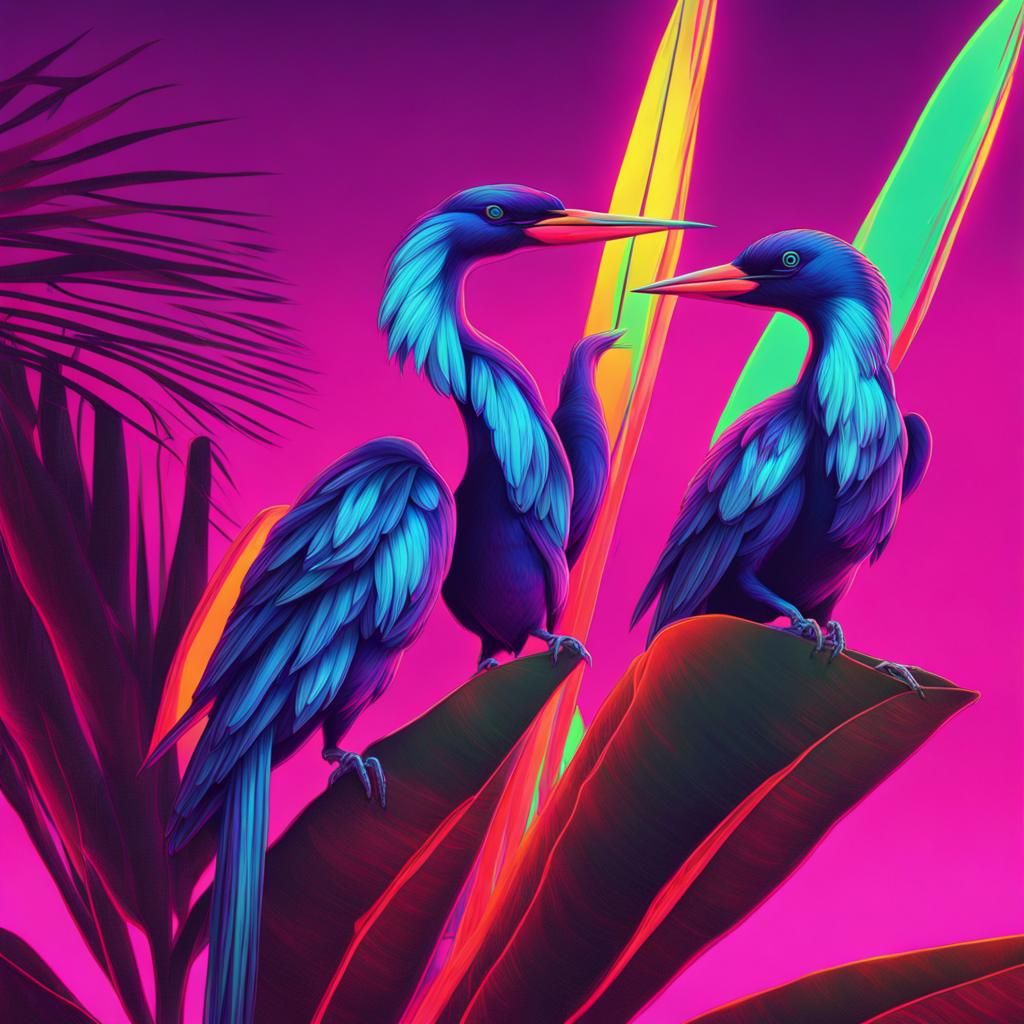 Birds of Paradise in Synthwave Neon Style