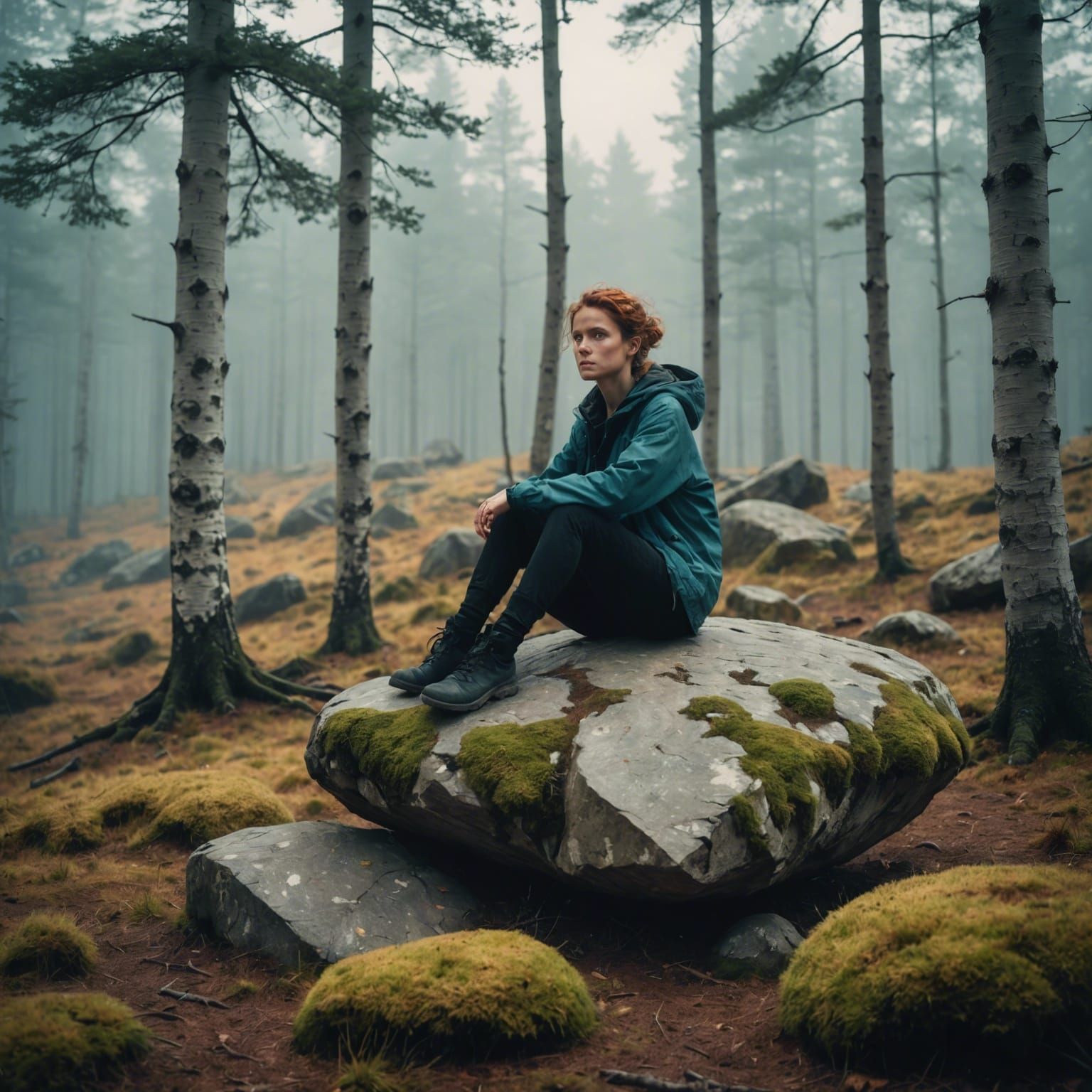 Fairy on Sandstone Boulder in Mystic Forest