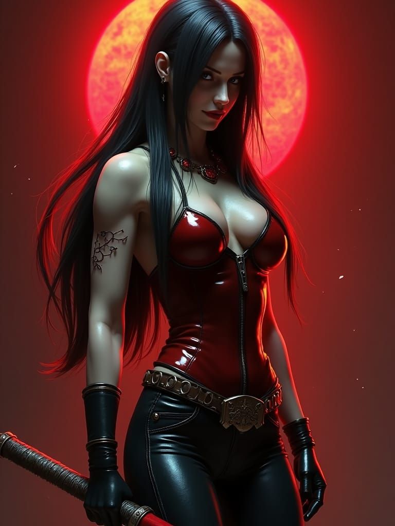 Sword-Wielding Cyberpunk Assassin in Glossy Finishing