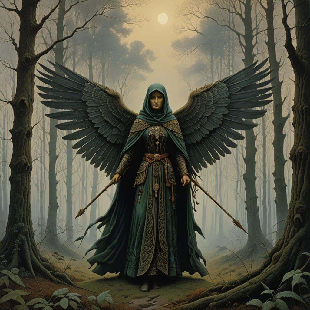 Goddess of the Hunt in Whimsical Slavic Folk Art Style