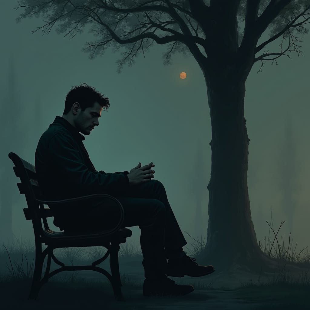 Reflective Man on Park Bench: Hope Amidst Hardship