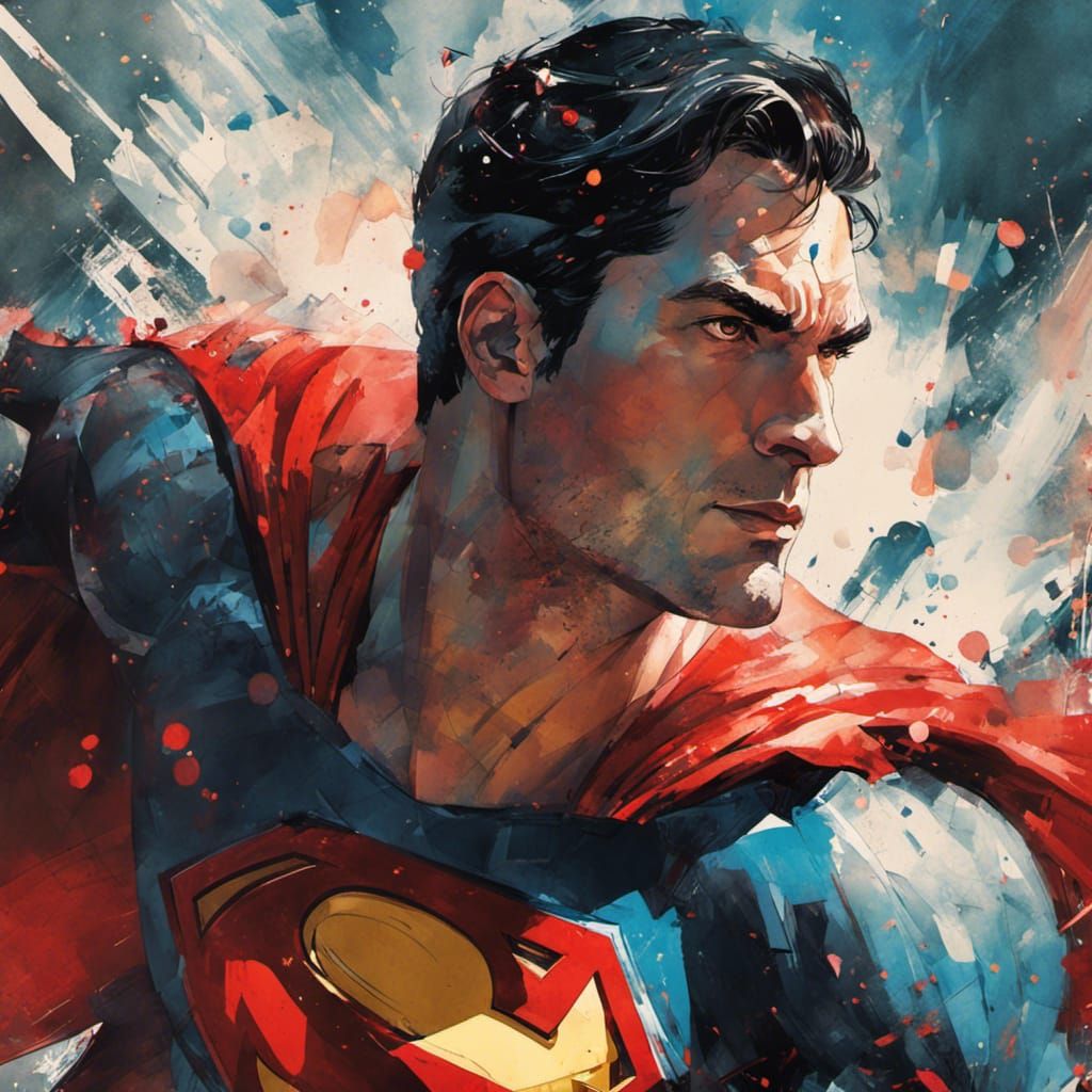 Superman in Watercolor Style with Colorful Background