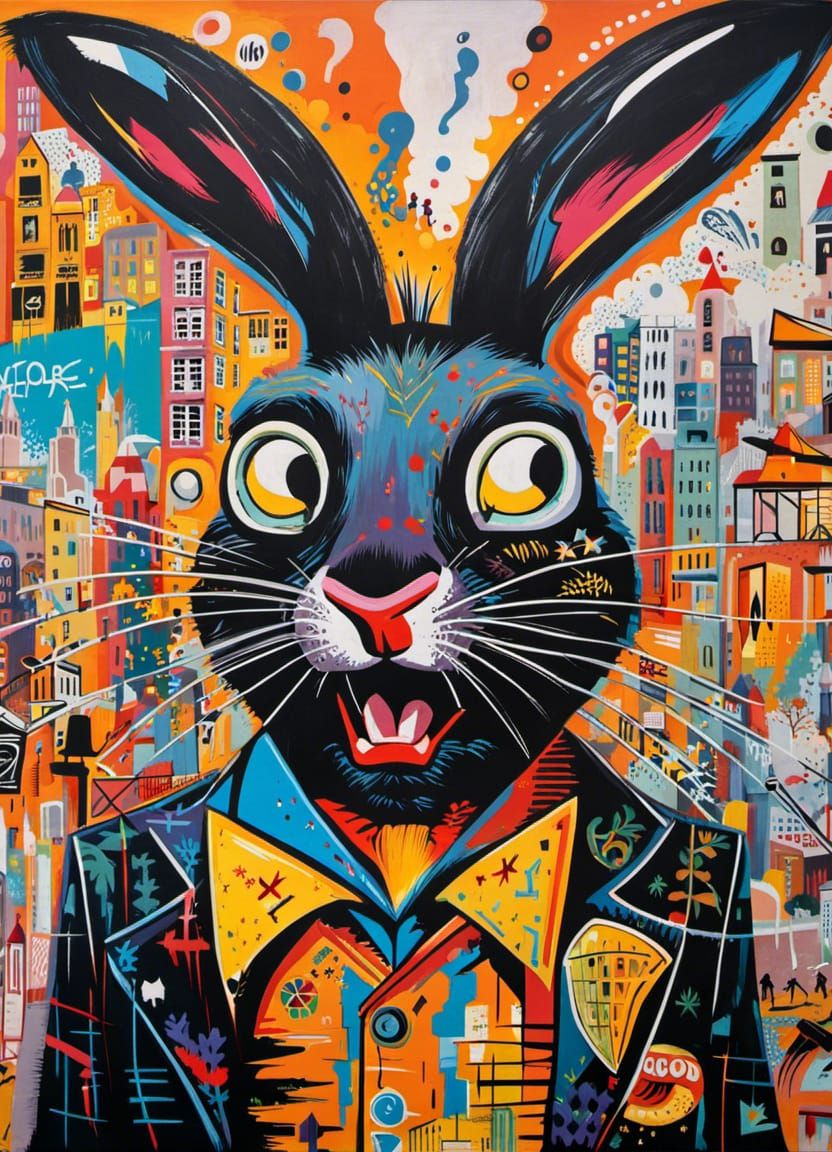Screaming rabbit in waistcoat graffiti art #1