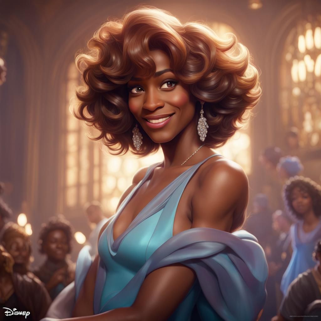 Disney pixar princess version of Whitney Houston head and sh...
