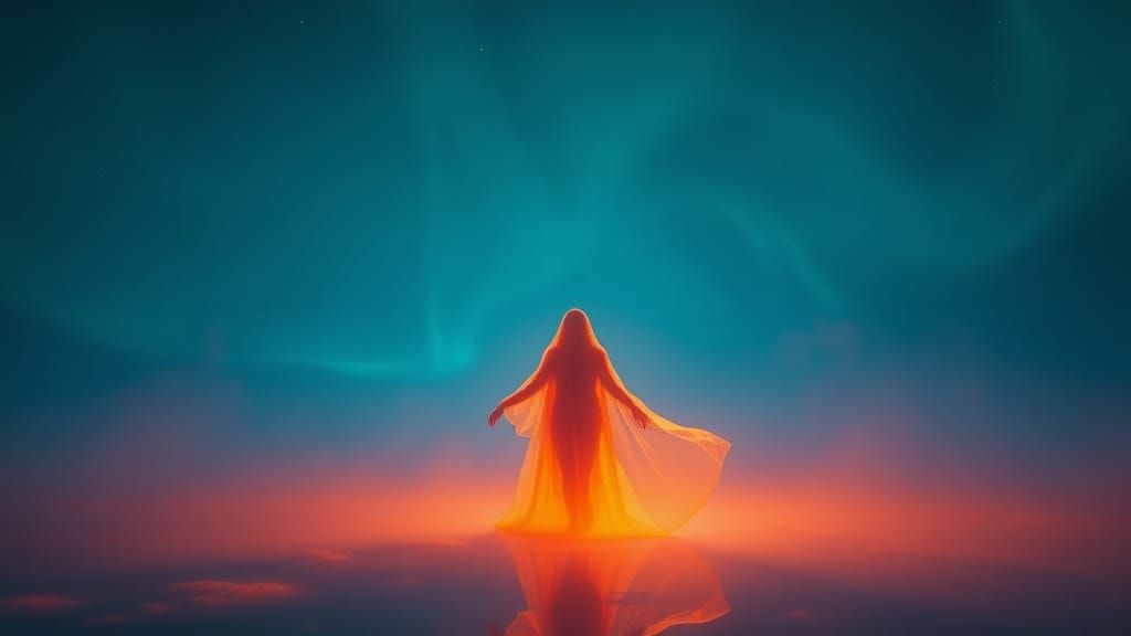 Ethereal Figure Emerges from Mystical Expanse in Atomic Tang...