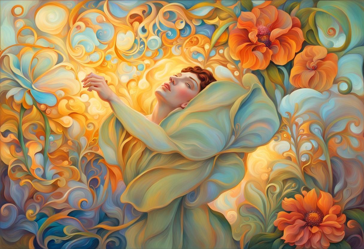 Ethereal Goddess in Art Nouveau Garden