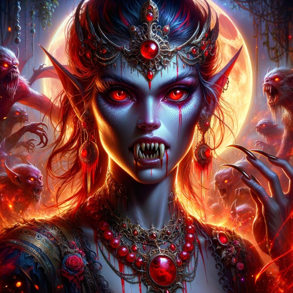 Regal Underworld Queen Radiates Intimidation in Dark Fantasy...