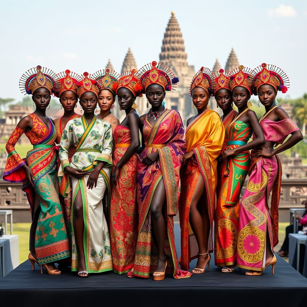 Elegant Black Women Showcase Traditional Cambodian Fashion i...