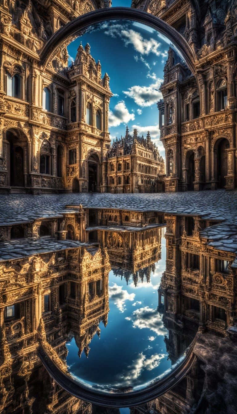 Mirror Reflecting Another World in Hyperrealistic Style