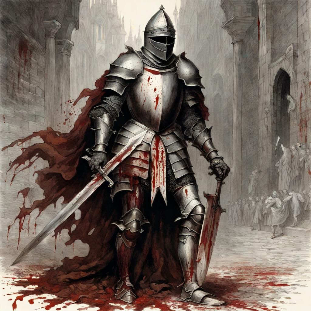 Blood-Soaked Knight in Demonic Armor