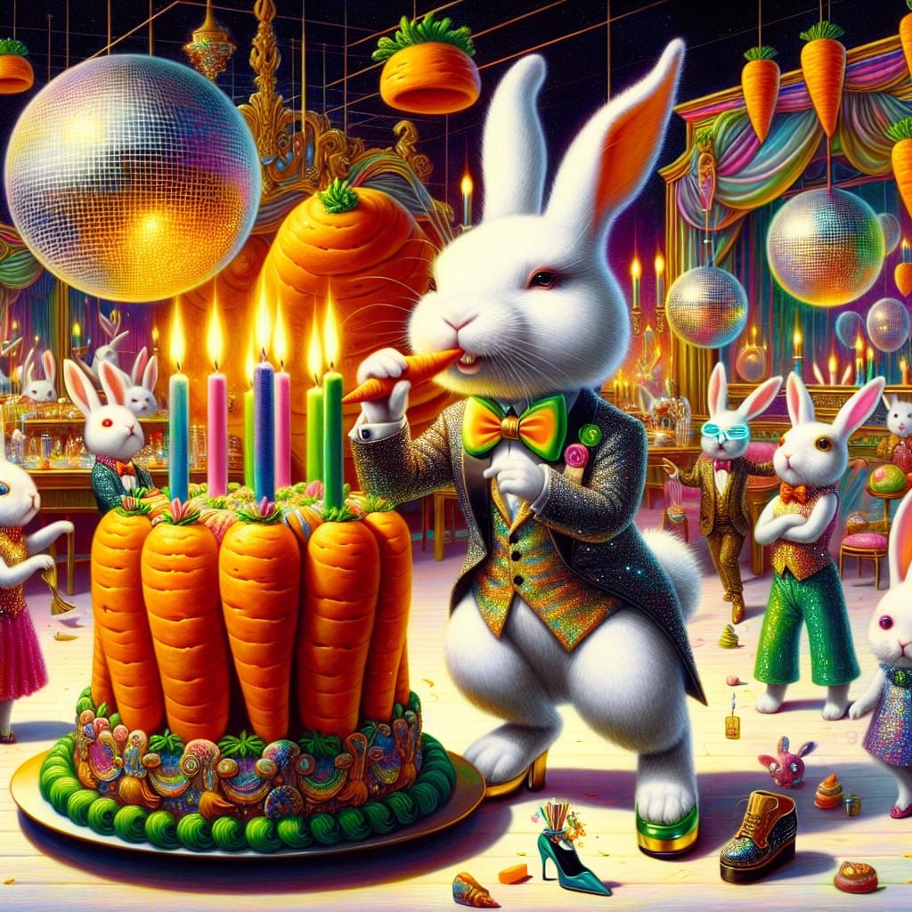 Whimsical Bunny Prepares for a Dazzling Party