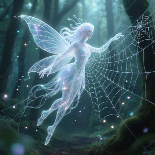Ethereal Spiderweb Fairy in Mystical Forest
