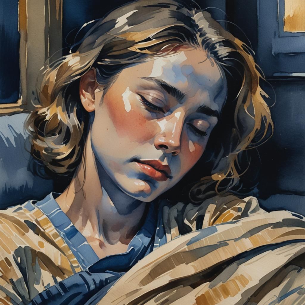 Impressionist Portrait of Sleeper in Dark Room