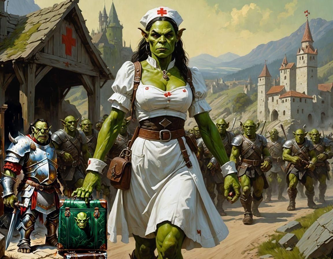 Orc Hand Gripping Leather Suitcase in Oil Painting