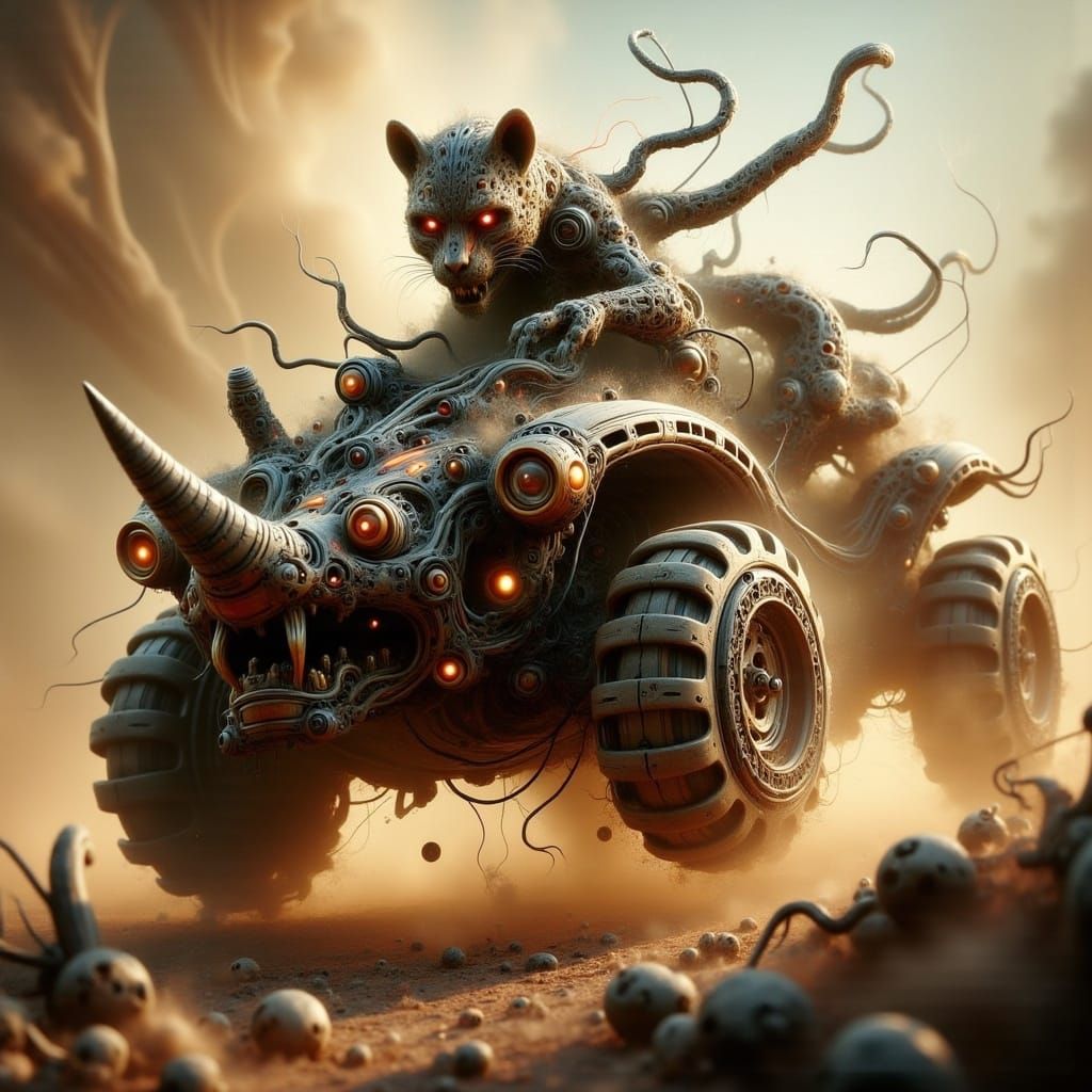 Leopard in Rhino Tank Races Through Wasteland