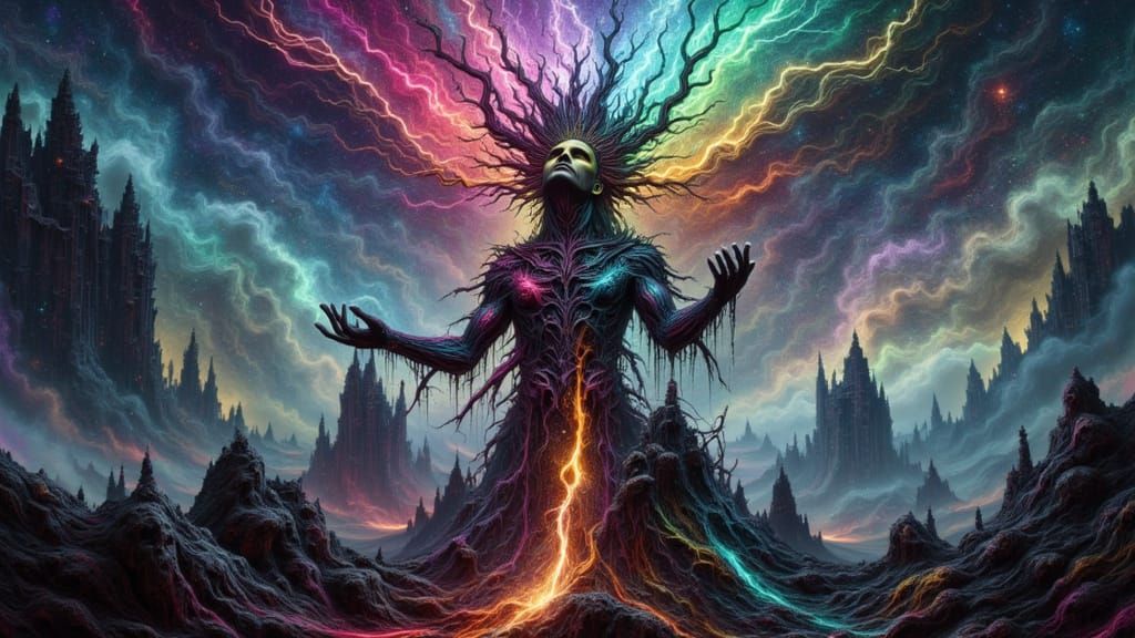 Rainbow Inkblot Figure Summons Elemental Power