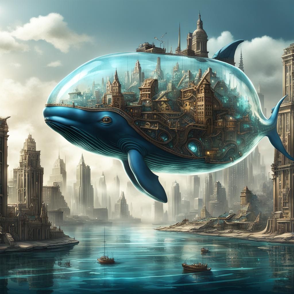 Steampunk City Inside Glass Whale Concept Art