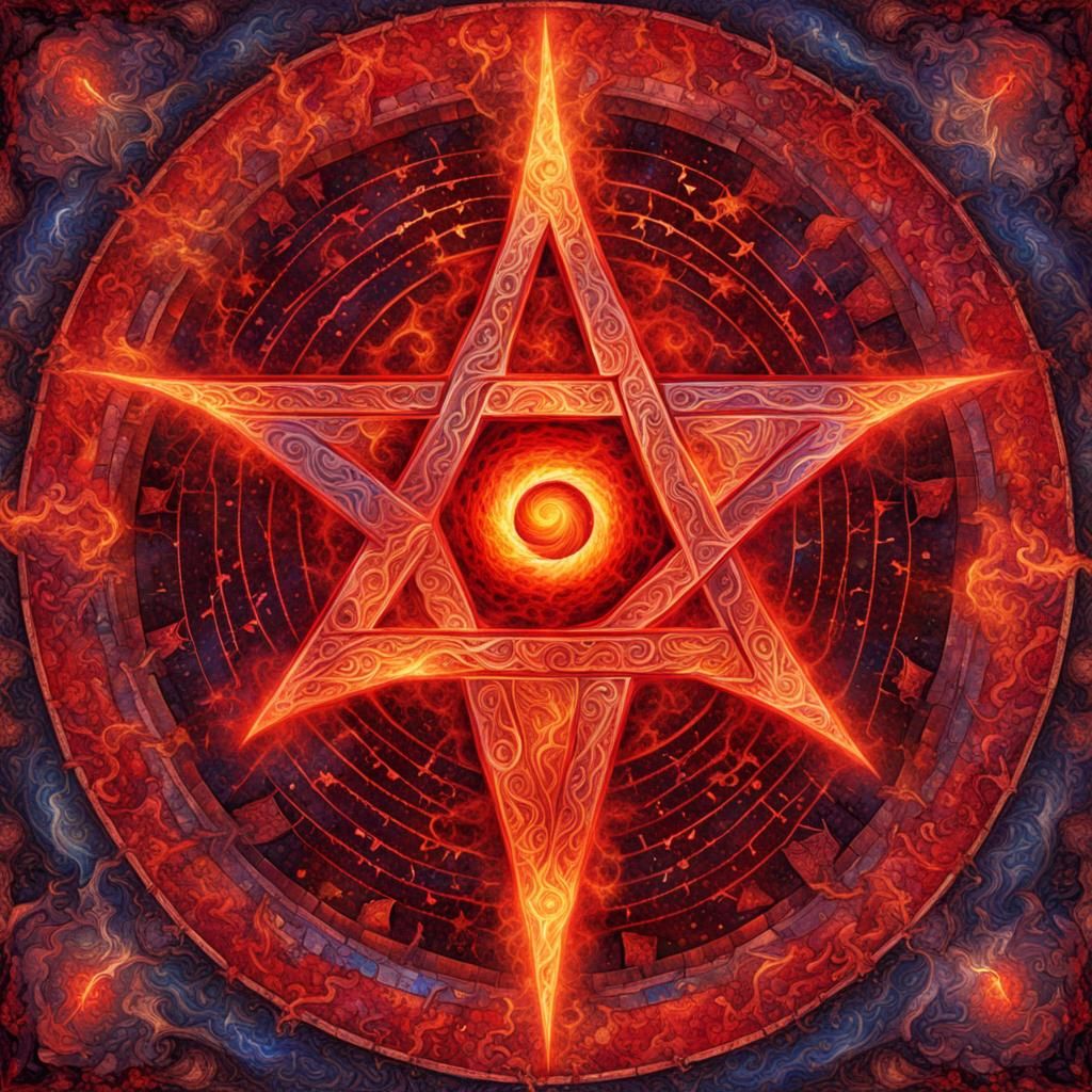 Flaming Mosaic Demon Baphomet Pentagram in Astral Style