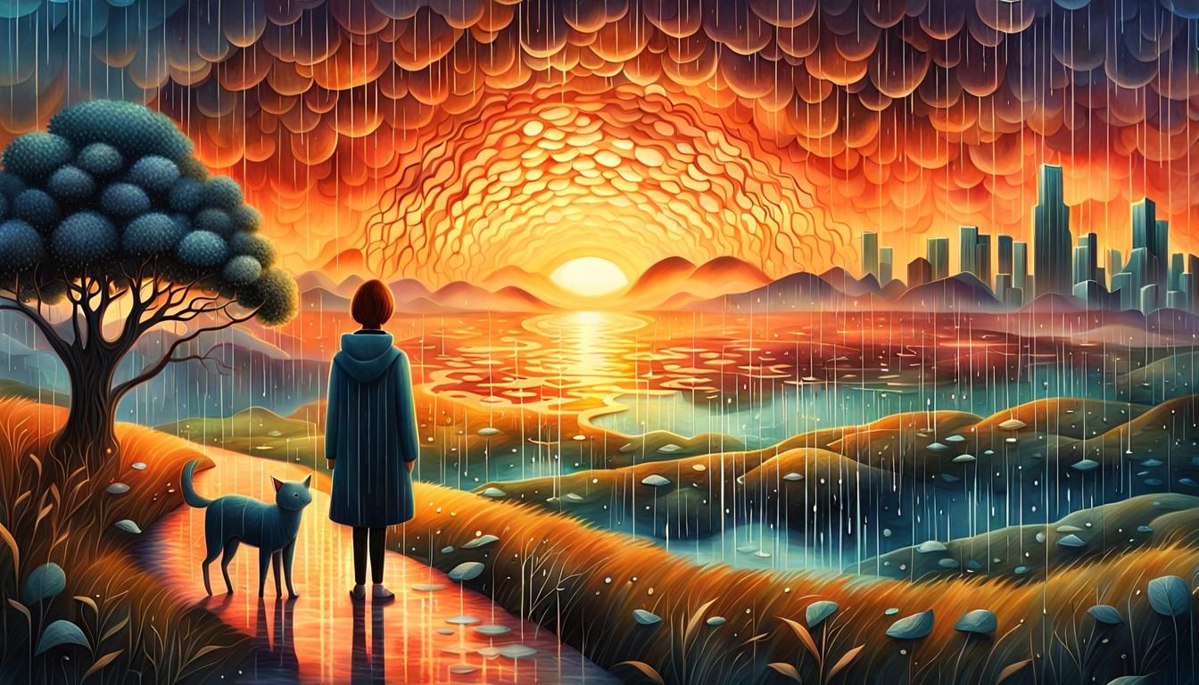 Sunset Rain: Digital Art Parody of Life