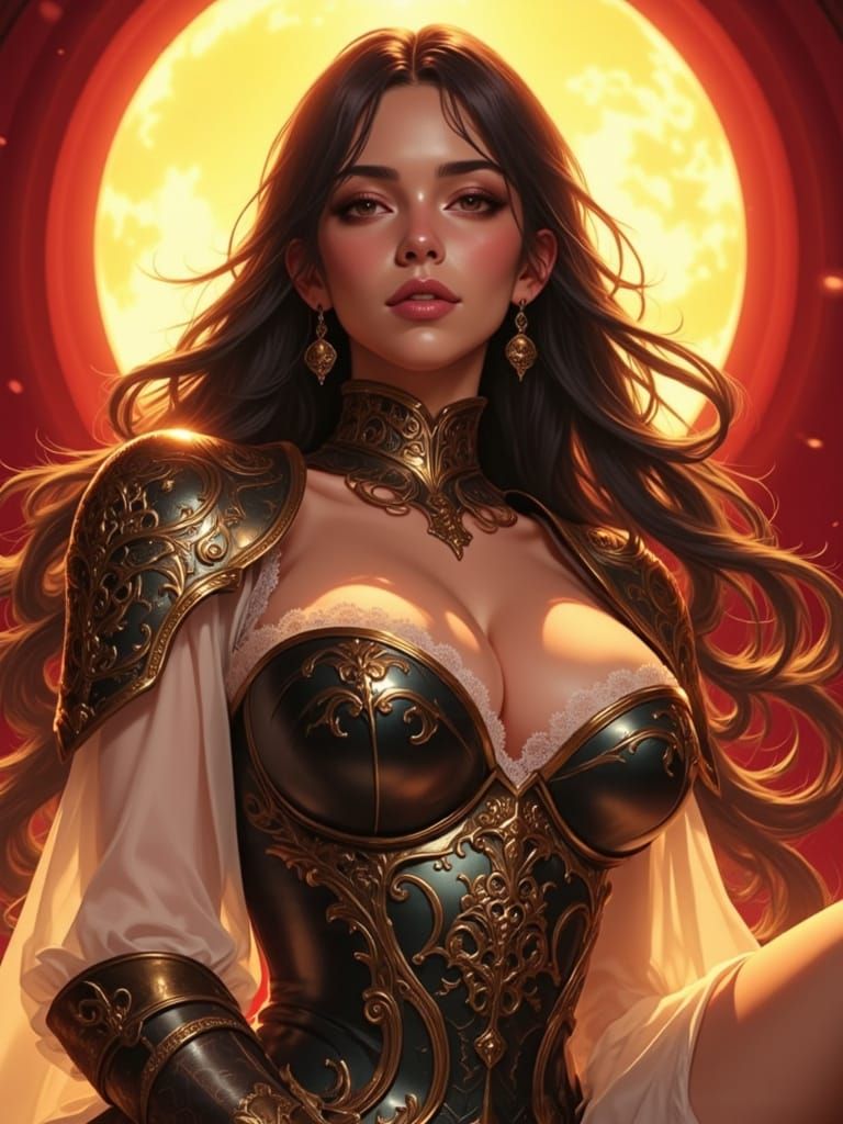 Armored Woman with Halo in Dreamlike Digital Painting