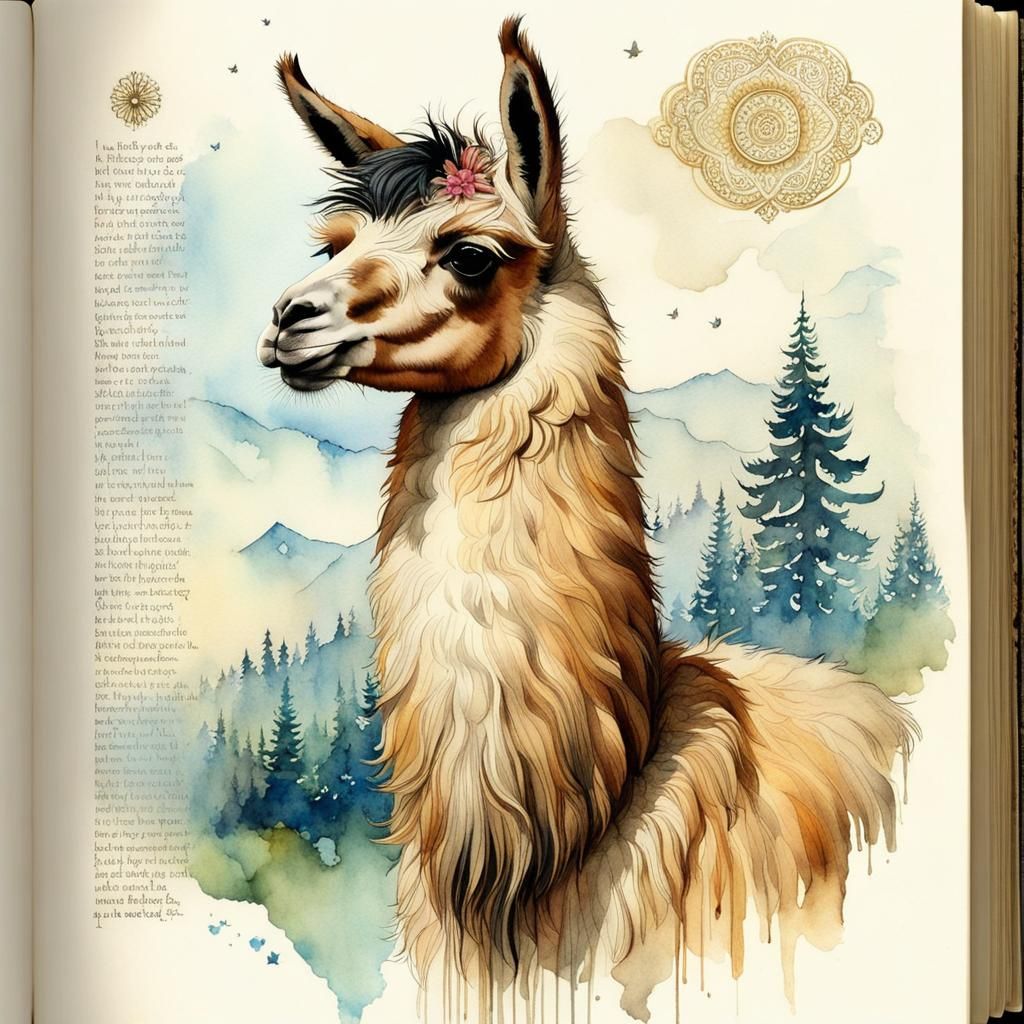 Llama in Watercolour Sketchbook Style