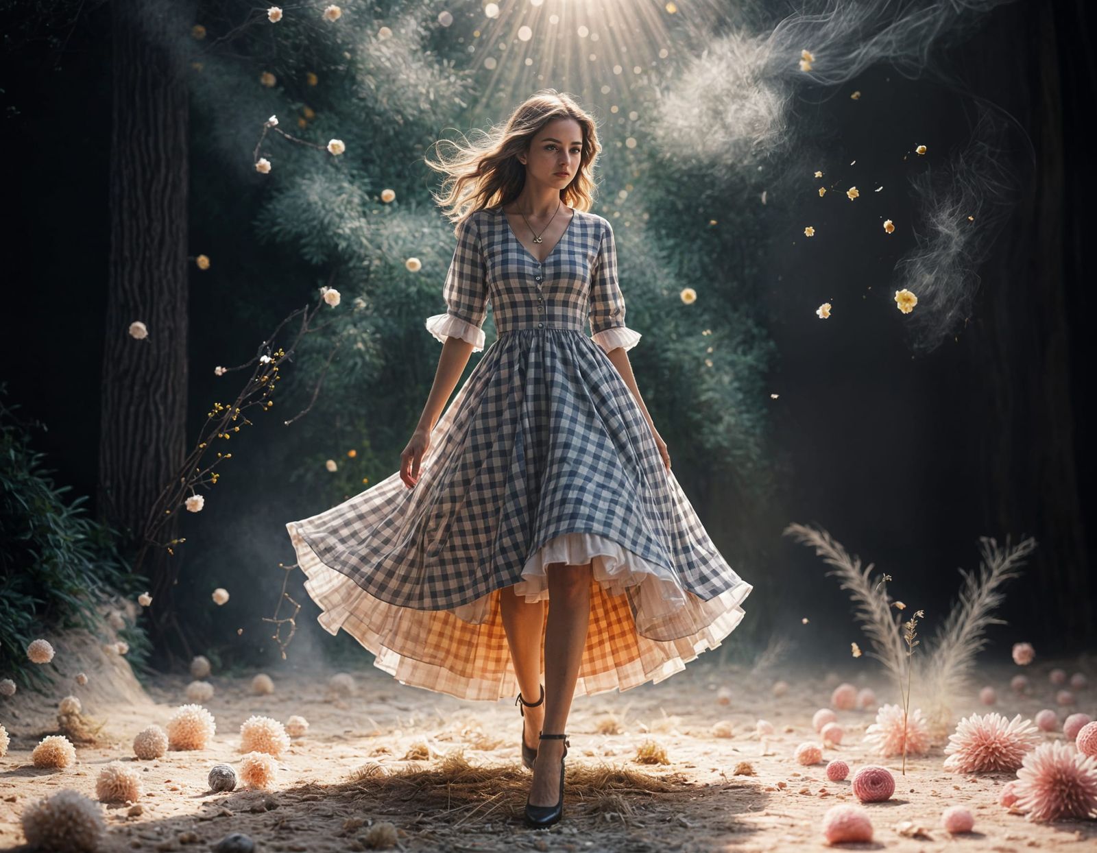 Ethereal Gingham Fantasy in Vibrant Digital Art