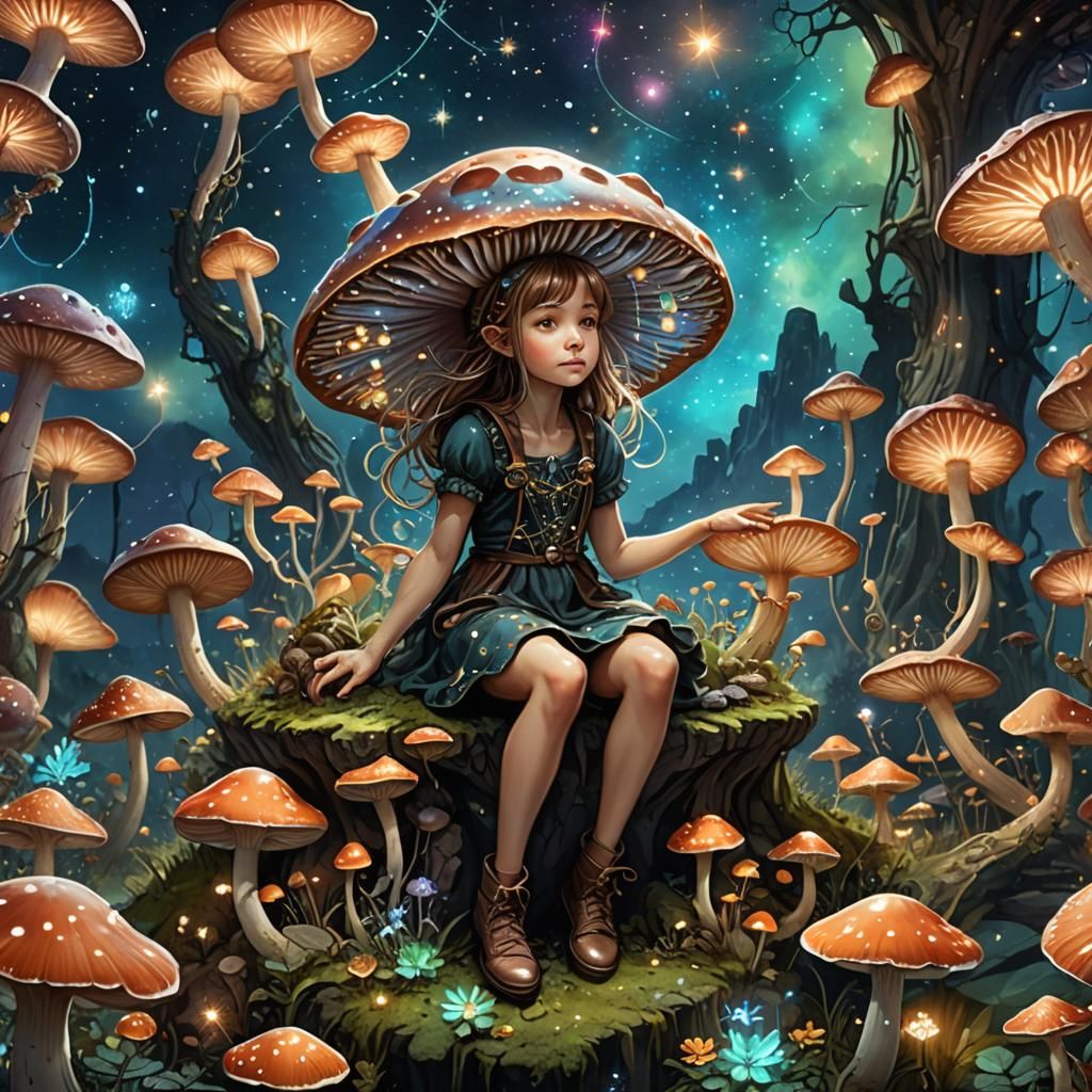 Fairy Girl on Mushroom: Stained Glass Constellation
