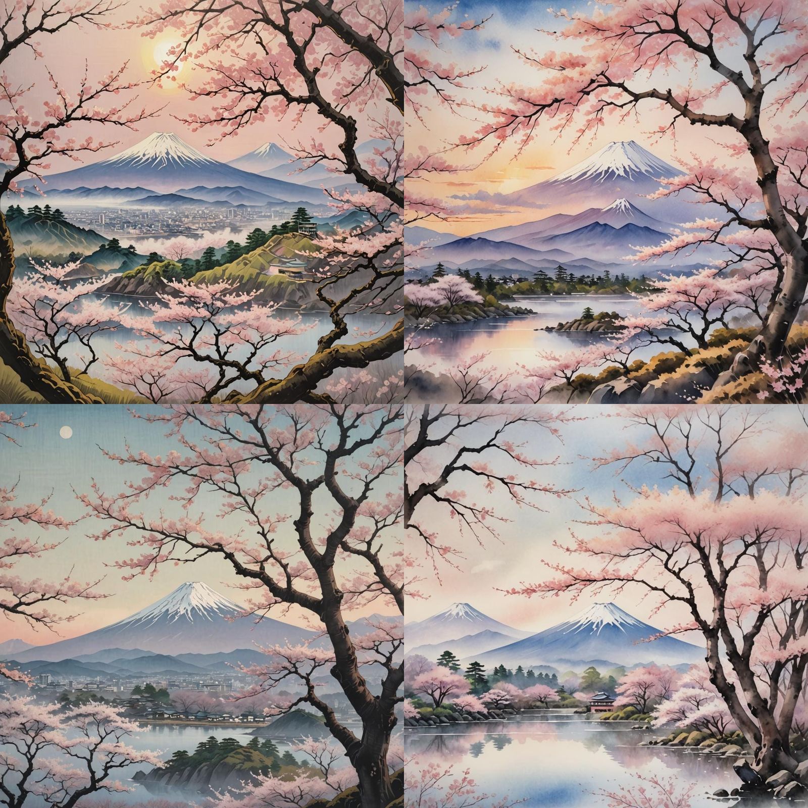 Sakura Blossoms with Mount Fuji View