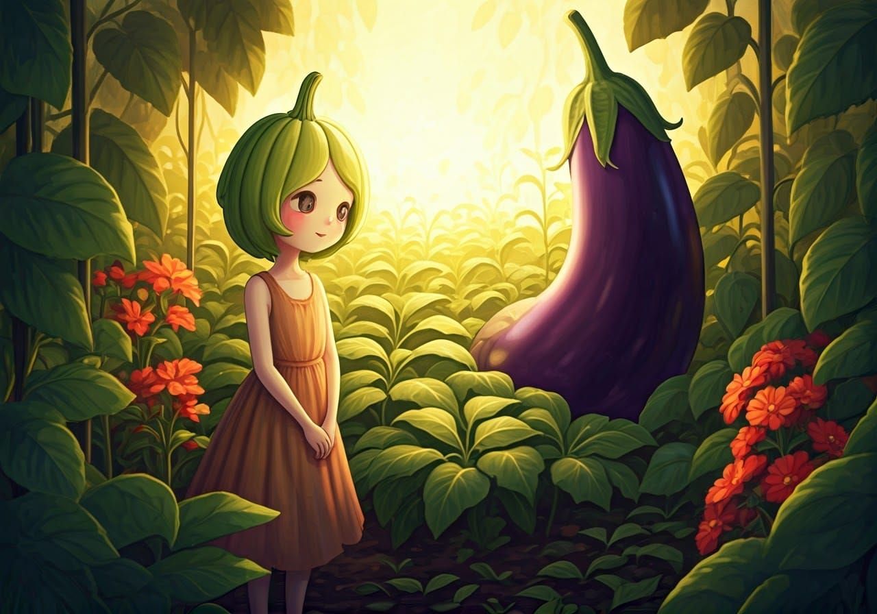 Vegetable People in Lush Plantation, Whimsical Digital Art