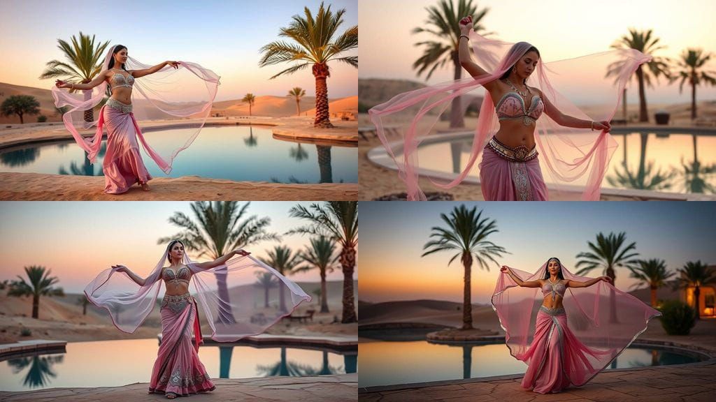 Elegant Desert Oasis Belly Dance in Pastel Hues