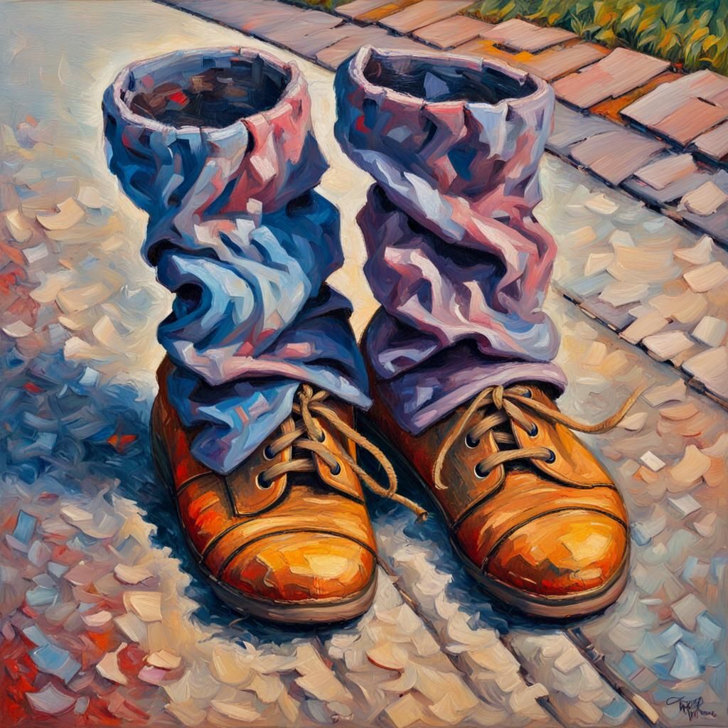 Dirty Socks on Road in Expressionist Oil Painting