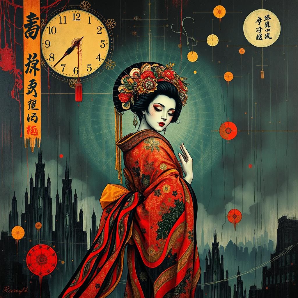 Dystopian Art Deco Geisha Heavy Metal Cover
