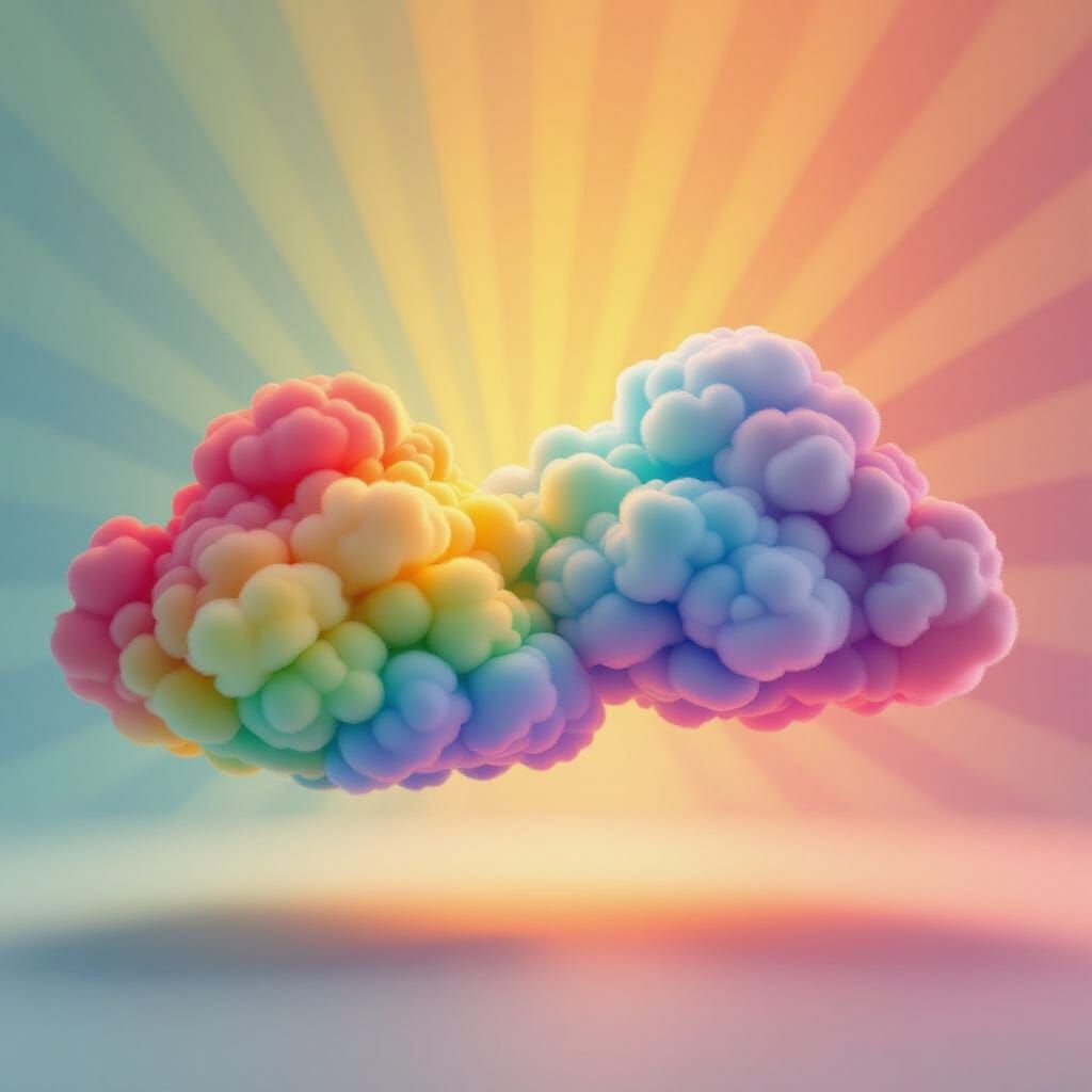 Vibrant Rainbow on Clouds in 3D Digital Art Style