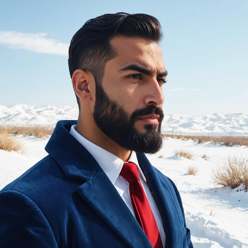 Elegant Gentleman in Winter Landscape as Expressionist Paint...