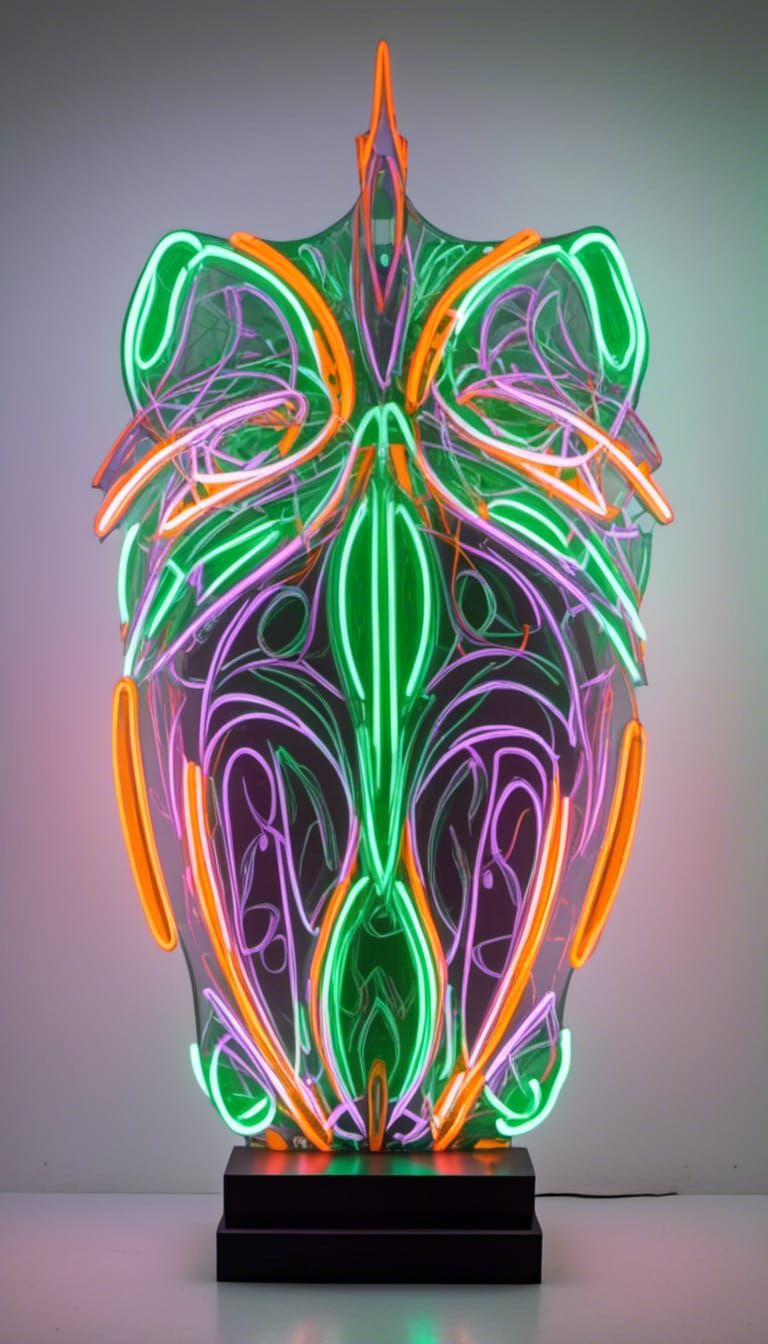 Neon Pinstripe Sculpture in Green, Orange, and Purple