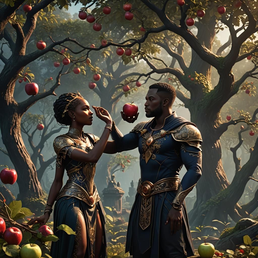 Eve Offers Adam the Apple: Detailed Matte Painting