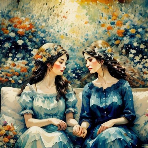 Impressionist Women in Garden as Splash Art