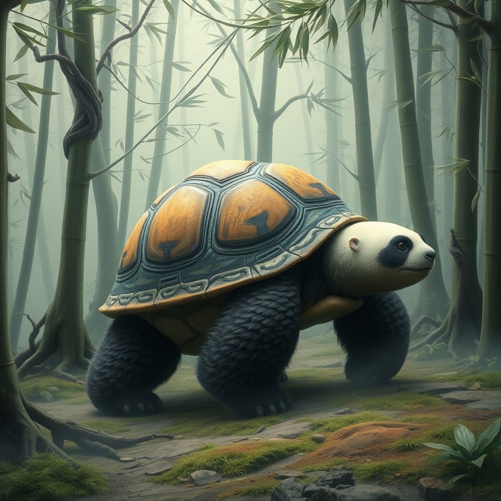 Fantastical Turtle Panda Bear Hybrid in Mystical Bamboo Fore...