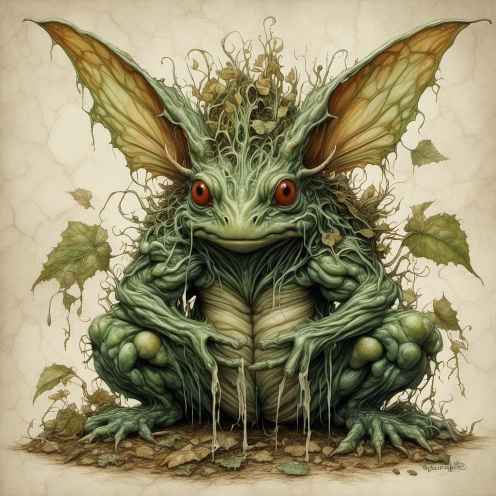 Detailed Watercolor Woodland Sprite in Froud Style