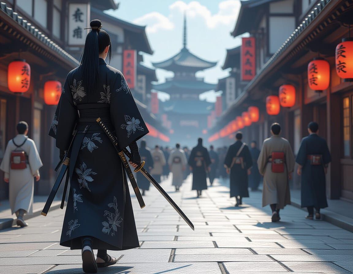 Samurai in Murim Street, Inspired by Anime Art