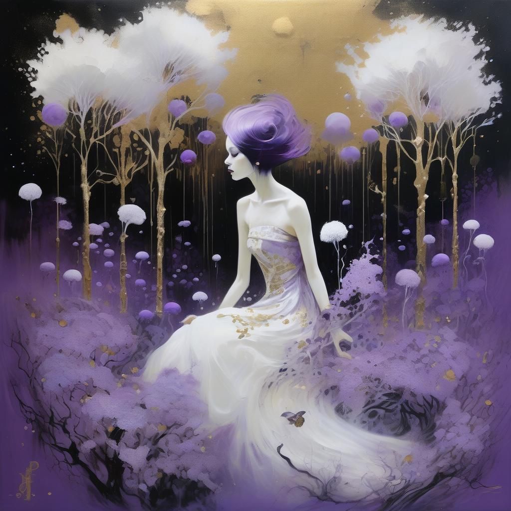 Whimsical Purple Realm in Neo-Impressionist Oil Painting