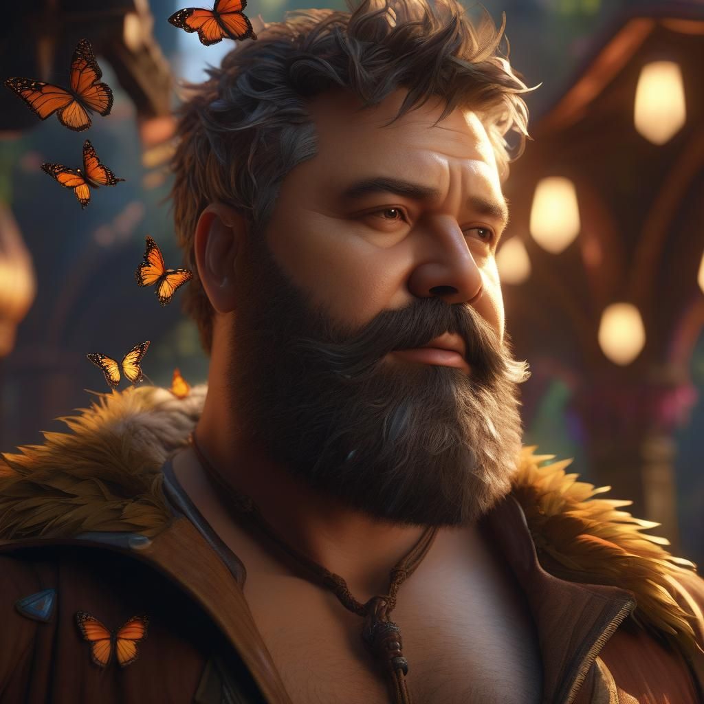 Hirsute Man with Fairy Wings: Fantasy Portrait