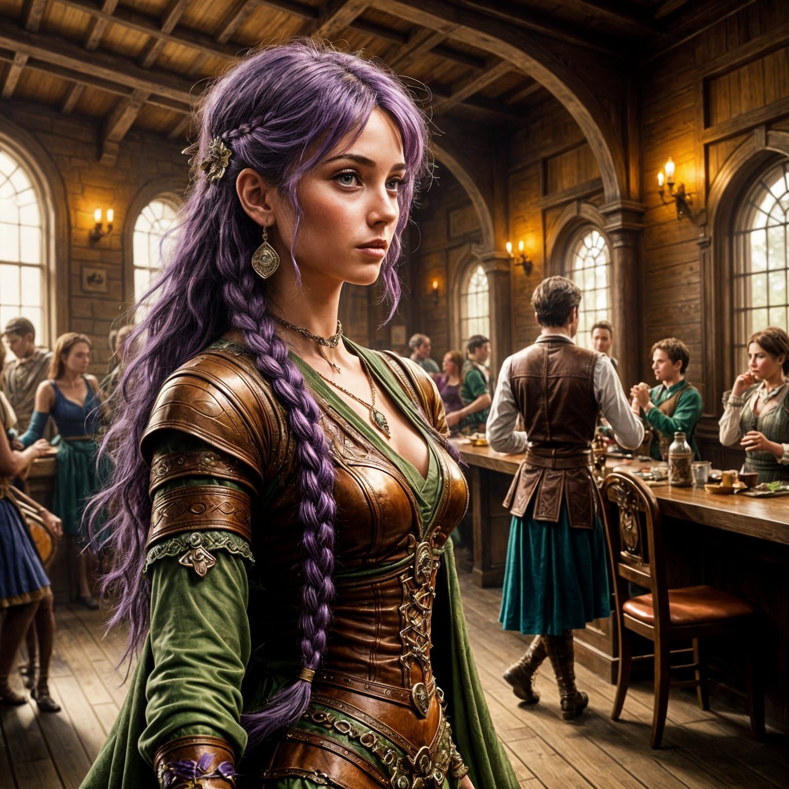 Fairy Dances with Tavern Patrons in a Joyful Nighttime Scene