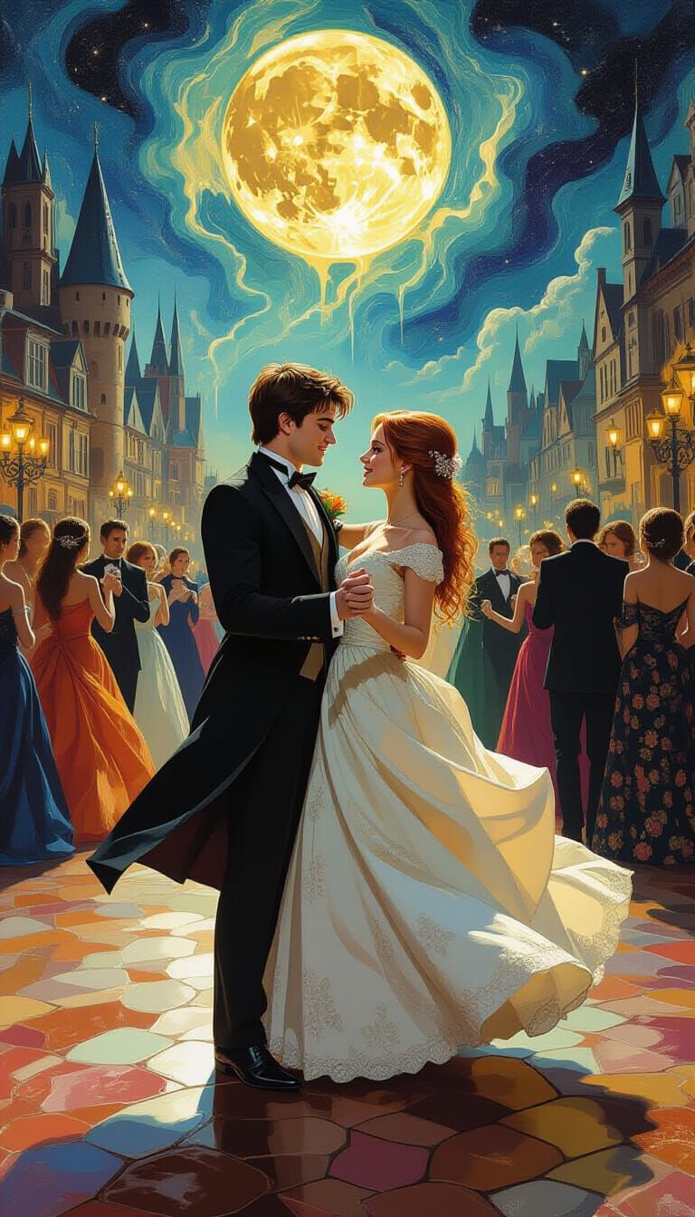 Harry and Ginny's Halloween Waltz in Surreal Style