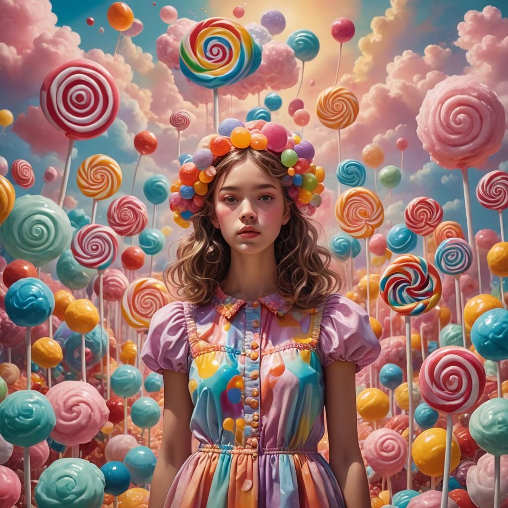 Candy Fantasy: Girl in Surrealist Rothko-Monet Landscape